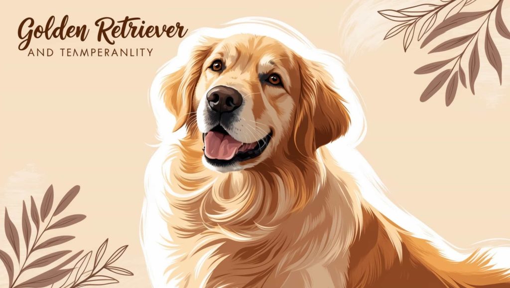 Golden retriever illustration showing a cheerful expression, highlighting their friendly personality and gentle temperament.