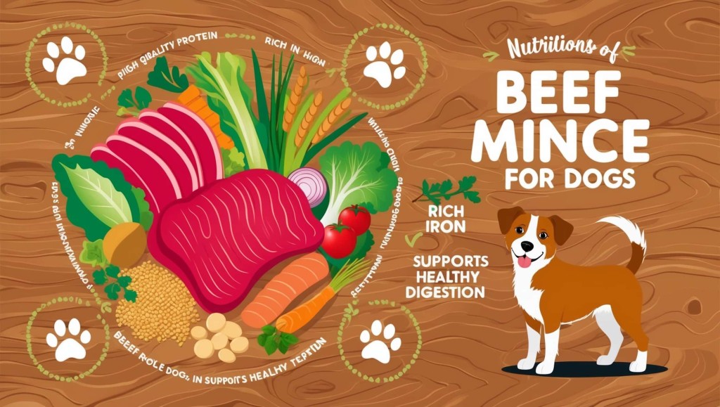 Nutritional benefits of beef mince for dogs, providing protein, vitamins, and minerals.